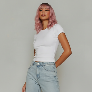 "Layla" - Short Baby Pink Wig with Bangs