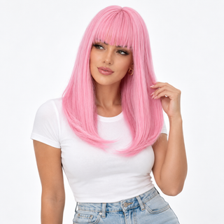 "Lola" - Pink Wig with Bangs