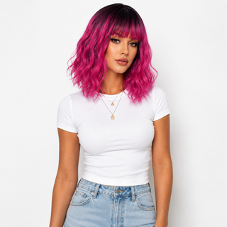 "Mimi" - Neon Pink Short Wavy Wig