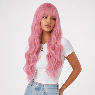 "Rosalie" - Long Pink Wig with Bangs