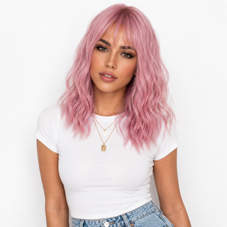 "Elle" - Perruque Synthétique Courte Rose Bébé