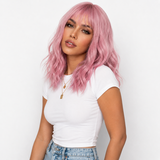 "Elle" - Perruque Synthétique Courte Rose Bébé