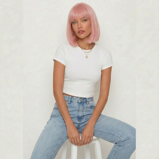 "Nia" - Short Baby Pink Bob Wig