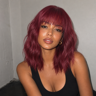 "Poppy" - Short Red Body Wave Wig with Bangs