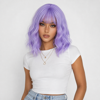 "Mira" -Short Pastel Purple Body Wave Wig with Bangs