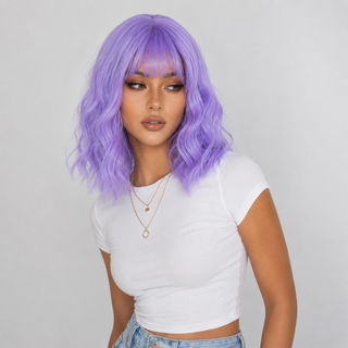 "Mira" -Short Pastel Purple Body Wave Wig with Bangs