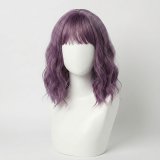 "Norah" -Short Purple Body Wave Wig with Bangs