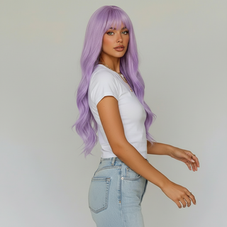 "Sabrina" - Long Purple Wavy Wig with Bangs