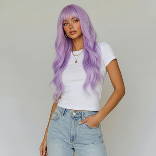 "Sabrina" - Long Purple Wavy Wig with Bangs