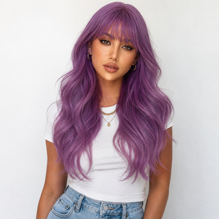 "Tiara" - Long Purple Wavy Wig with Bangs