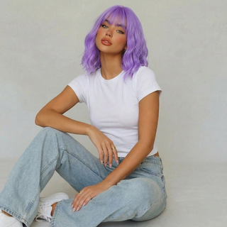 "Mira" -Short Pastel Purple Body Wave Wig with Bangs