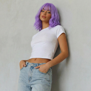 "Mira" -Short Pastel Purple Body Wave Wig with Bangs