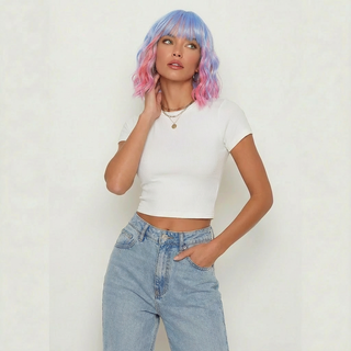 "Opal" - Pastel Rainbow Bodywave Wig with Bangs