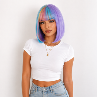 "Tink" - Short Neon Rainbow Wig with Bangs