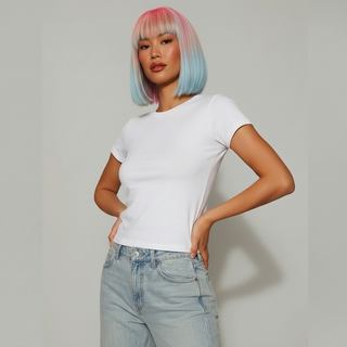 "Starlette" - Short Pink Blue Ombre Rainbow Wig with Bangs