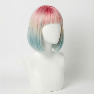 "Starlette" - Short Pink Blue Ombre Rainbow Wig with Bangs