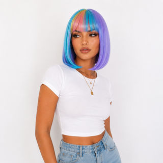"Tink" - Short Neon Rainbow Wig with Bangs