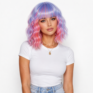 "Opal" - Pastel Rainbow Bodywave Wig with Bangs
