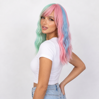 "Angel" - Pastel Rainbow Wig with Bangs
