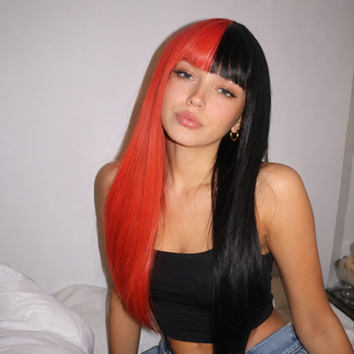 "Raven" - Split Dye Red Black Straight Wig