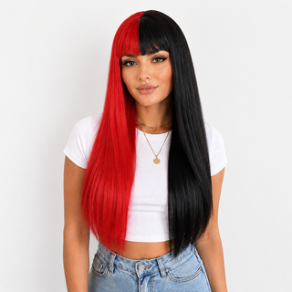 "Raven" - Split Dye Red Black Straight Wig