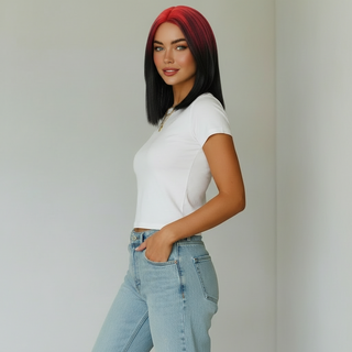 "Olli" - Short Ombre Red Black Bob Wig