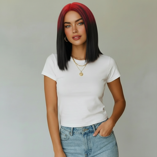 "Olli" - Short Ombre Red Black Bob Wig