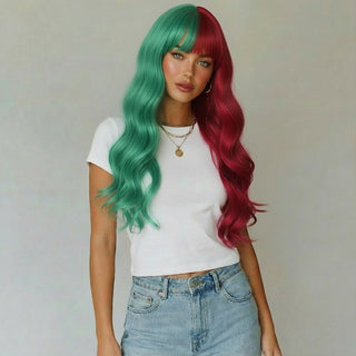 "Harley Quinn" - Perruque de Costume Synthétique Longue Rose Bleu