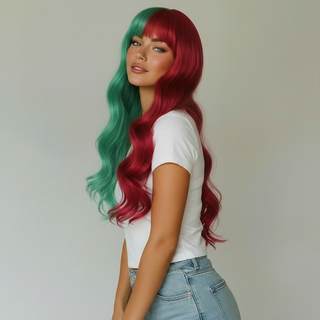 "Harley Quinn" - Perruque de Costume Synthétique Longue Rose Bleu