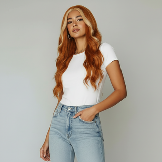 "Jessie" - Long Auburn Wig With Money Piece Highlights