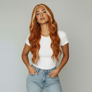"Jessie" - Long Auburn Wig With Money Piece Highlights