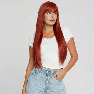 "Trina" - Long Red Straight Wig with Bangs