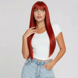 "Trina" - Long Red Straight Wig with Bangs