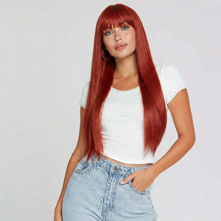 "Trina" - Long Red Straight Wig with Bangs
