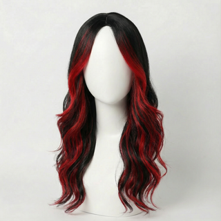 "Maria" - Long Black Wig with Red Highlights