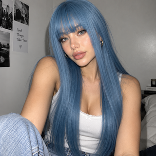 "Remi" - Long Blue Wig with Bangs