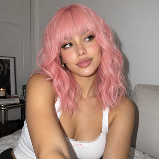 "Rose" - Short Pink Wig with Bangs