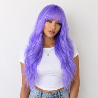 "Sabrina" - Long Purple Wavy Wig with Bangs