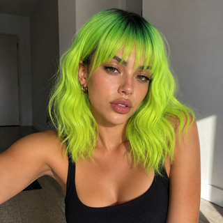 "Star" - Neon Ombre Green Short Straight Wig