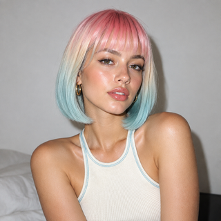 "Starlette" - Short Pink Blue Ombre Rainbow Wig with Bangs