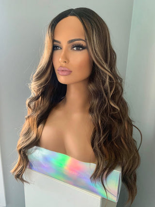 "Tatianna" - Wavy Brown Lace Front Wig with Highlights - BWA - WIG - TATIANNA - GXNYL2396 - R2626 - shop_name#