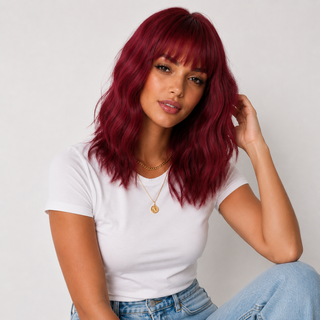"Poppy" - Short Red Body Wave Wig with Bangs