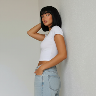 "Maya" - Short Black Bob Wig with Bangs