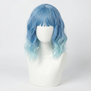"Isla" - Short Ombre Blue Body Wave Wig with Bangs