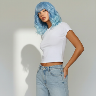 "Isla" - Short Ombre Blue Body Wave Wig with Bangs