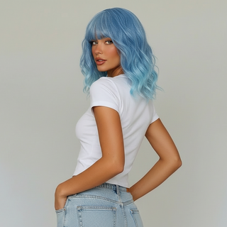 "Isla" - Short Ombre Blue Body Wave Wig with Bangs