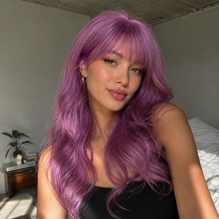 "Tiara" - Long Purple Wavy Wig with Bangs