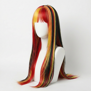 "Trinity - Long Red Black Yellow Wig with Bangs