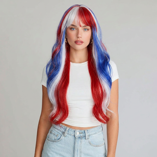 "Americana" - Long Red White Blue Wig with Bangs