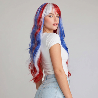 "Americana" - Long Red White Blue Wig with Bangs